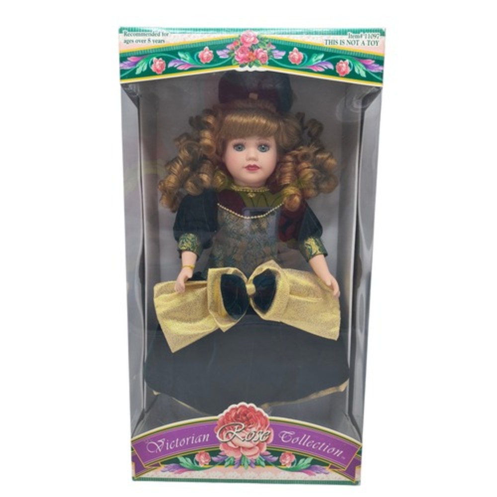 1997 Brass Key Melissa Jane Victorian Rose Green Dress w/ Gold Bow 16" Doll